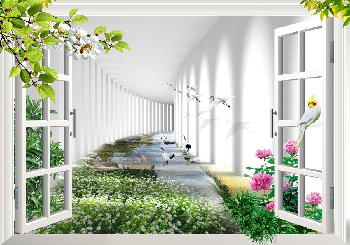 Фотошпалери вид з вікна на зелений тунель