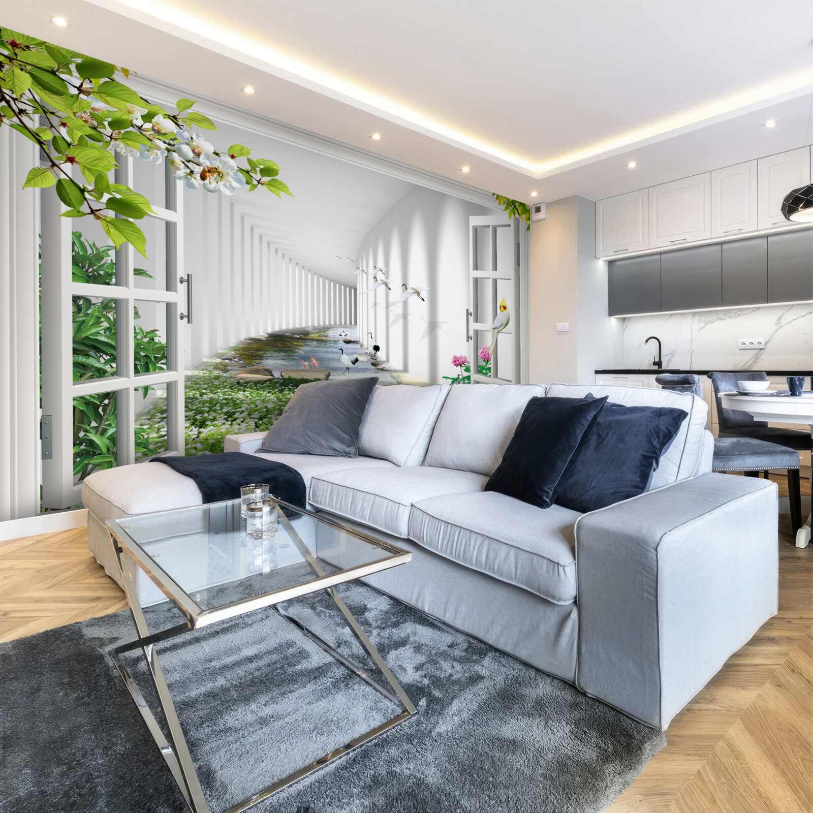 Фотошпалери вид з вікна на зелений тунель