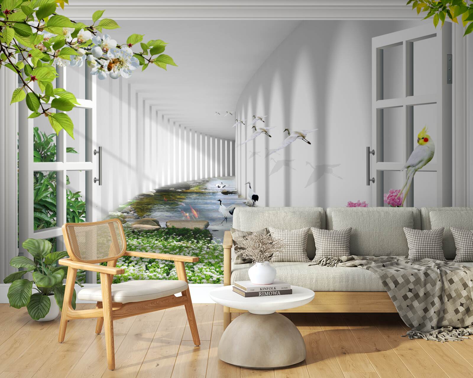 Фотошпалери вид з вікна на зелений тунель