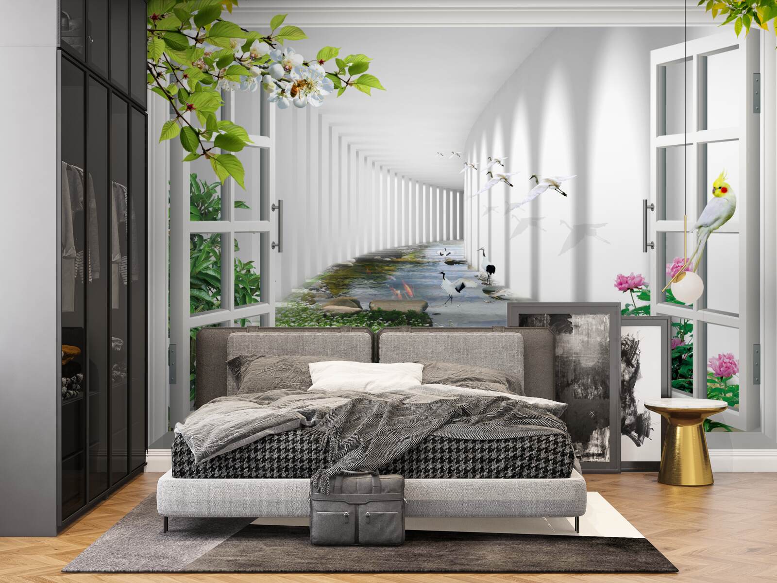 Фотошпалери вид з вікна на зелений тунель