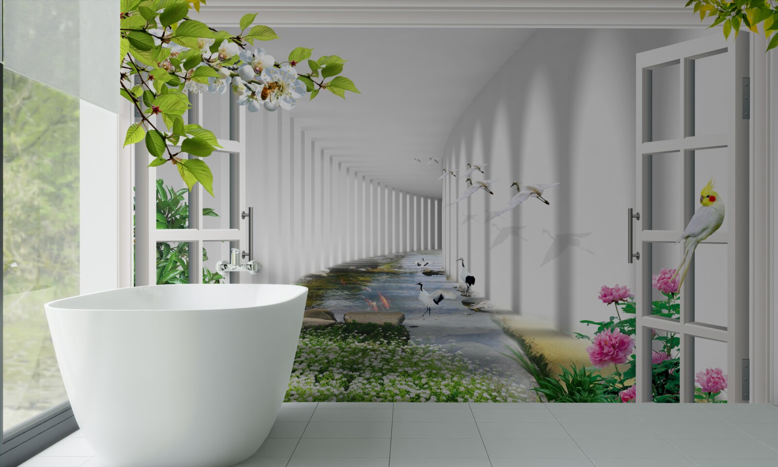 Фотошпалери вид з вікна на зелений тунель