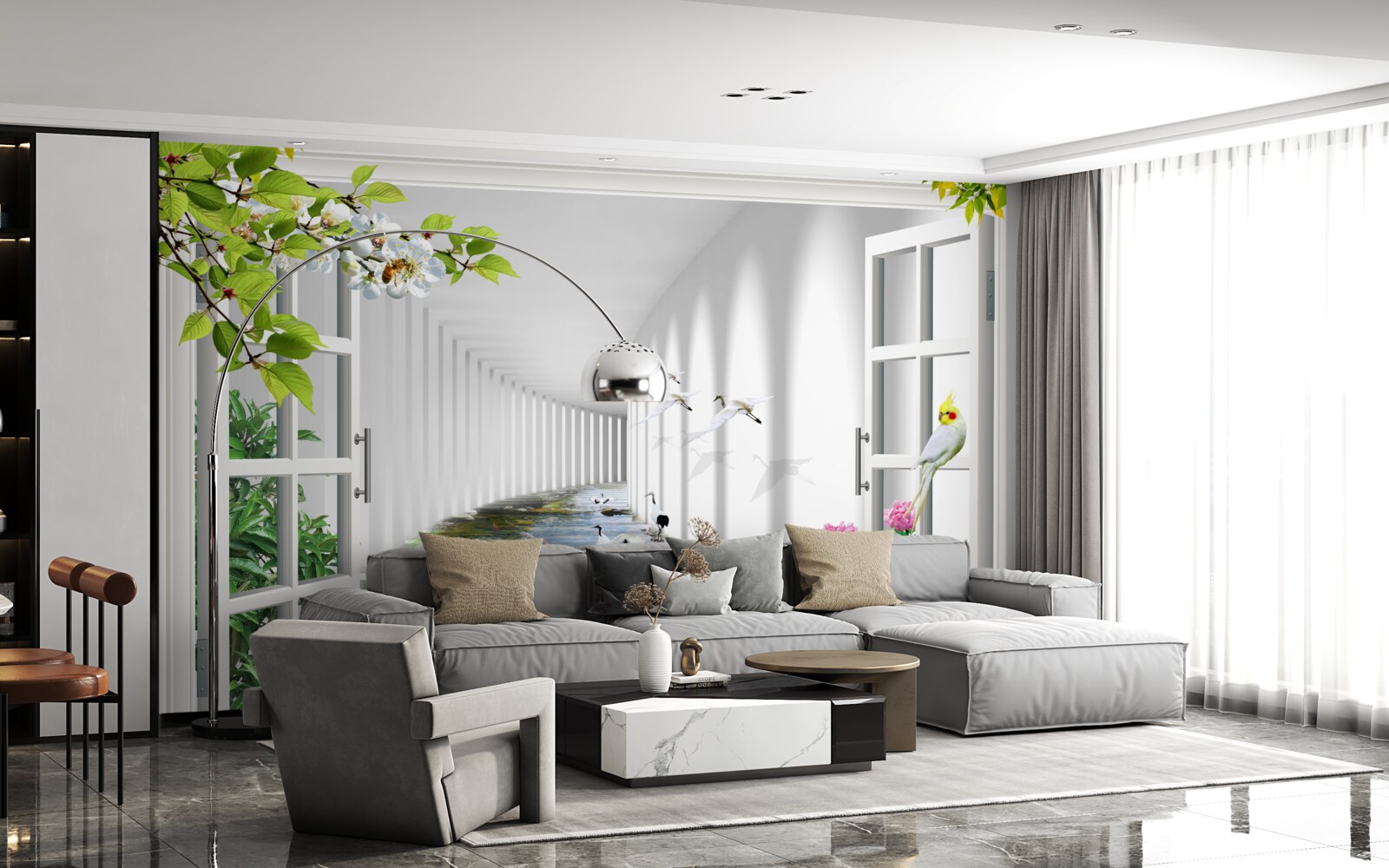 Фотошпалери вид з вікна на зелений тунель