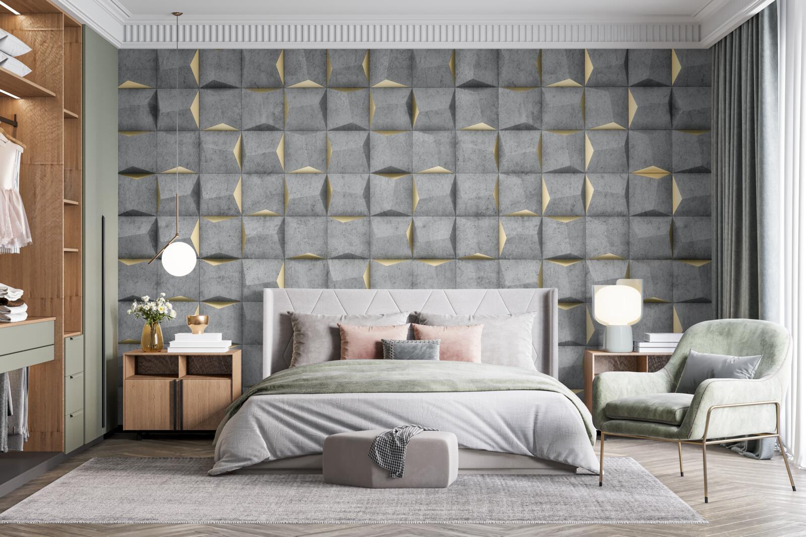 Фотошпалери 3d прямокутники з золотими елементами