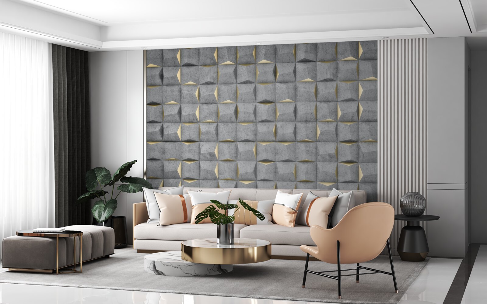 Фотошпалери 3d прямокутники з золотими елементами