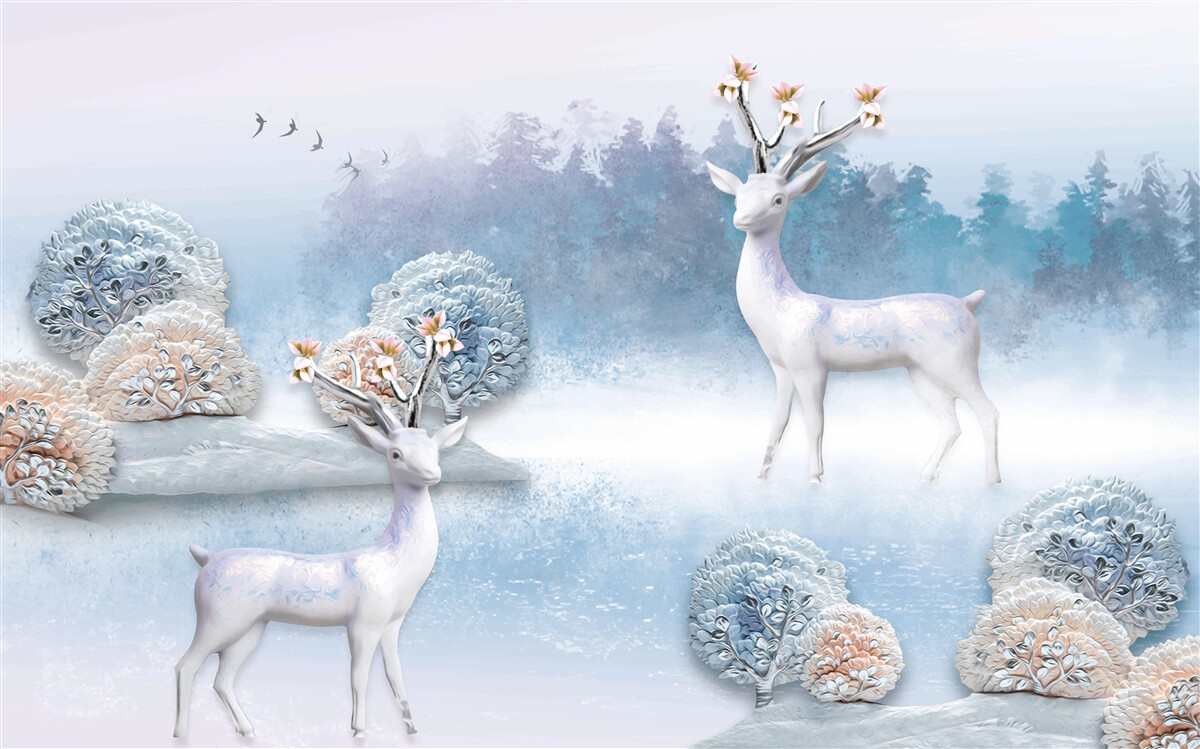 Фотошпалери олень у зимовому лісі