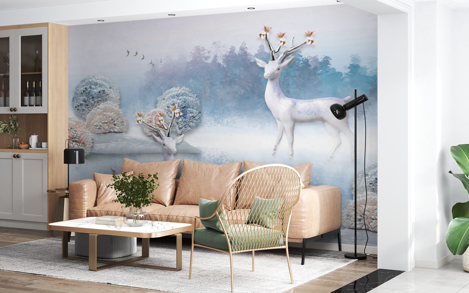 Фотошпалери олень у зимовому лісі