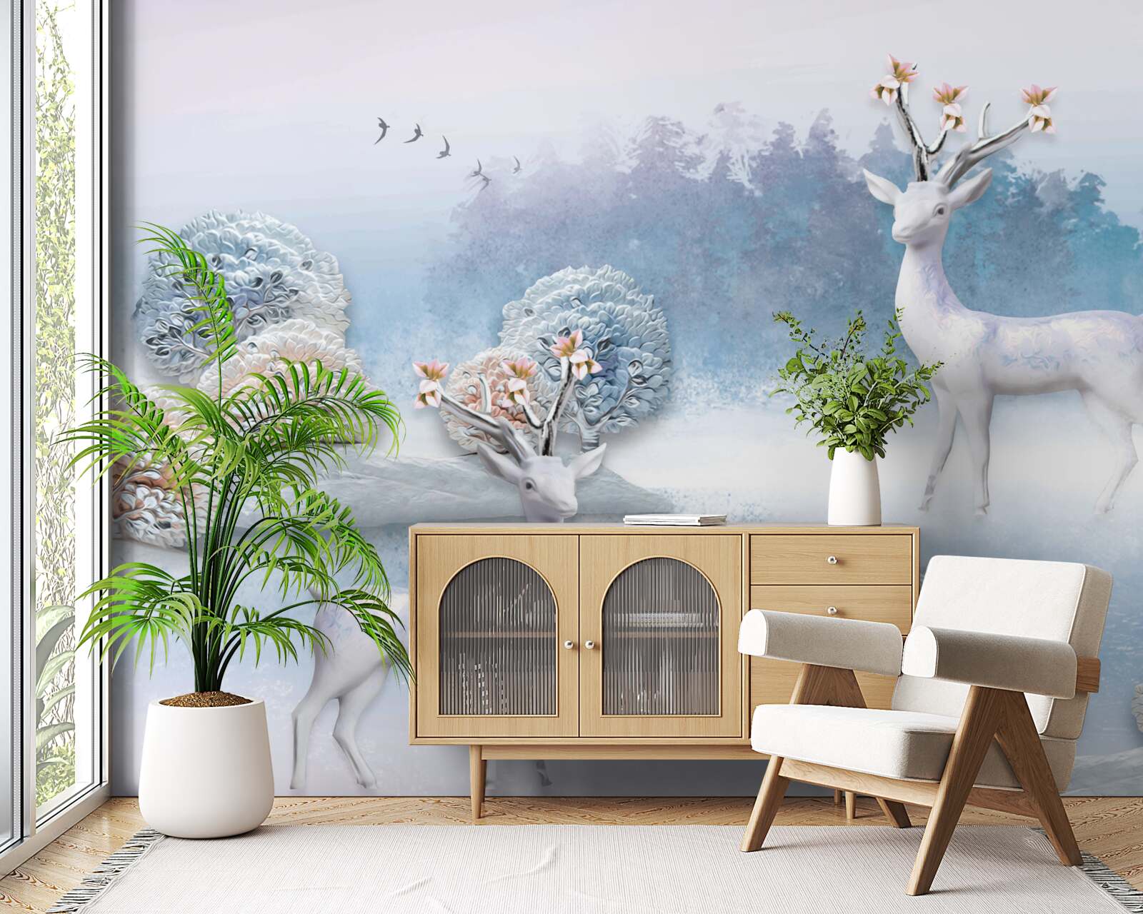 Фотошпалери олень у зимовому лісі