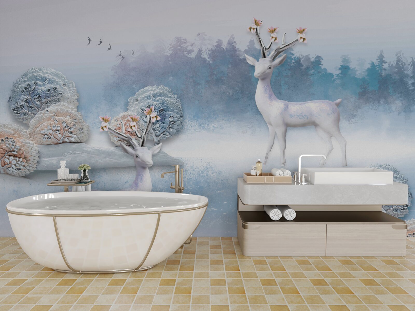 Фотошпалери олень у зимовому лісі