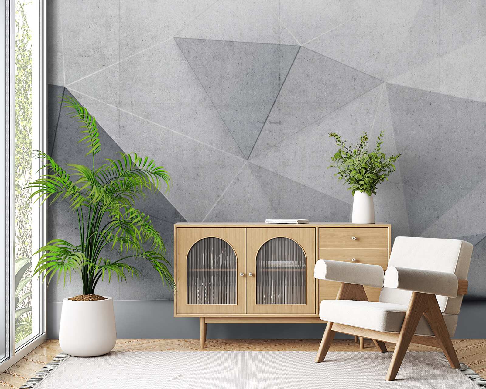 Фотошпалери сірі трикутники в абстрактному стилі