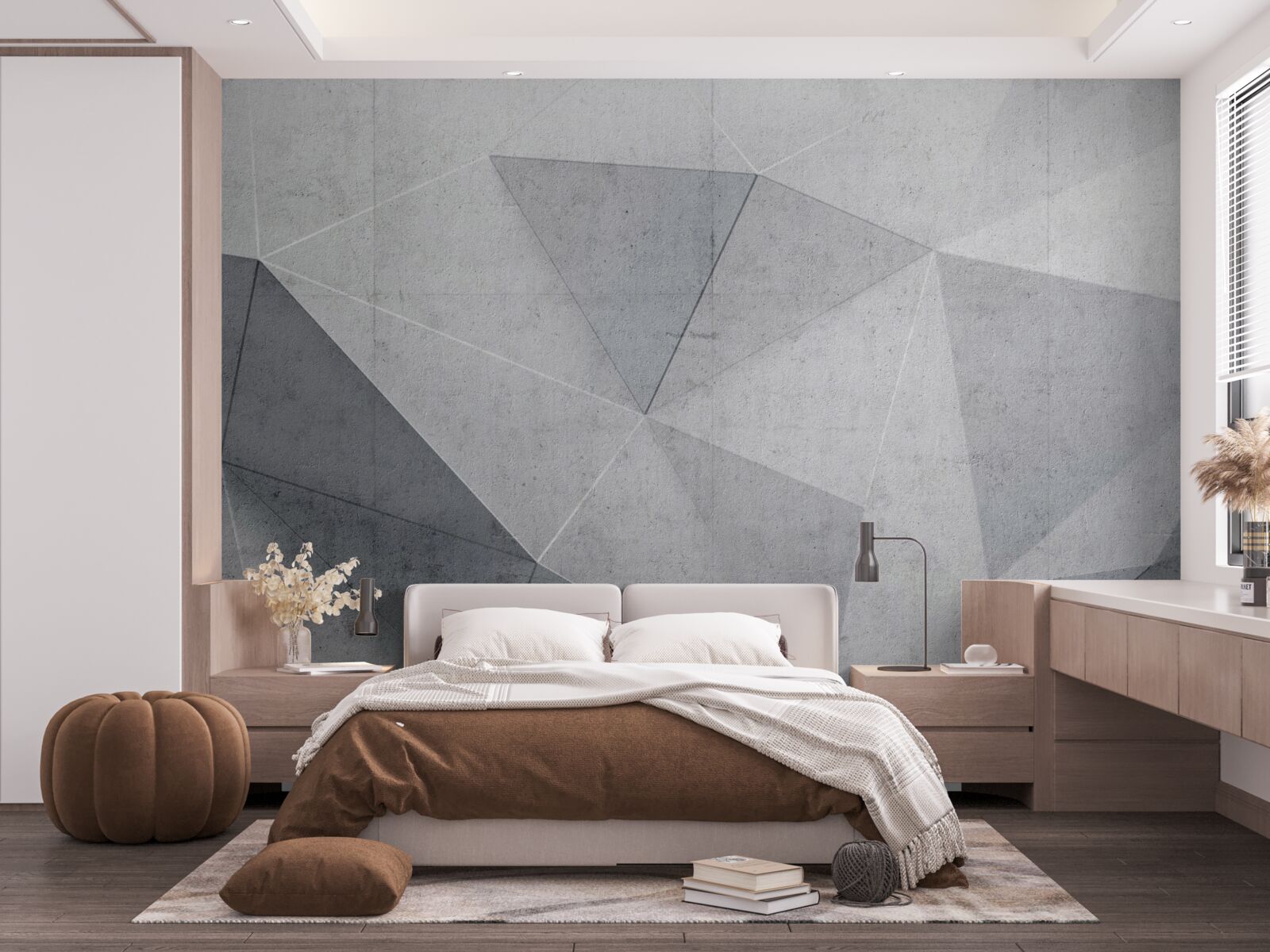 Фотошпалери сірі трикутники в абстрактному стилі