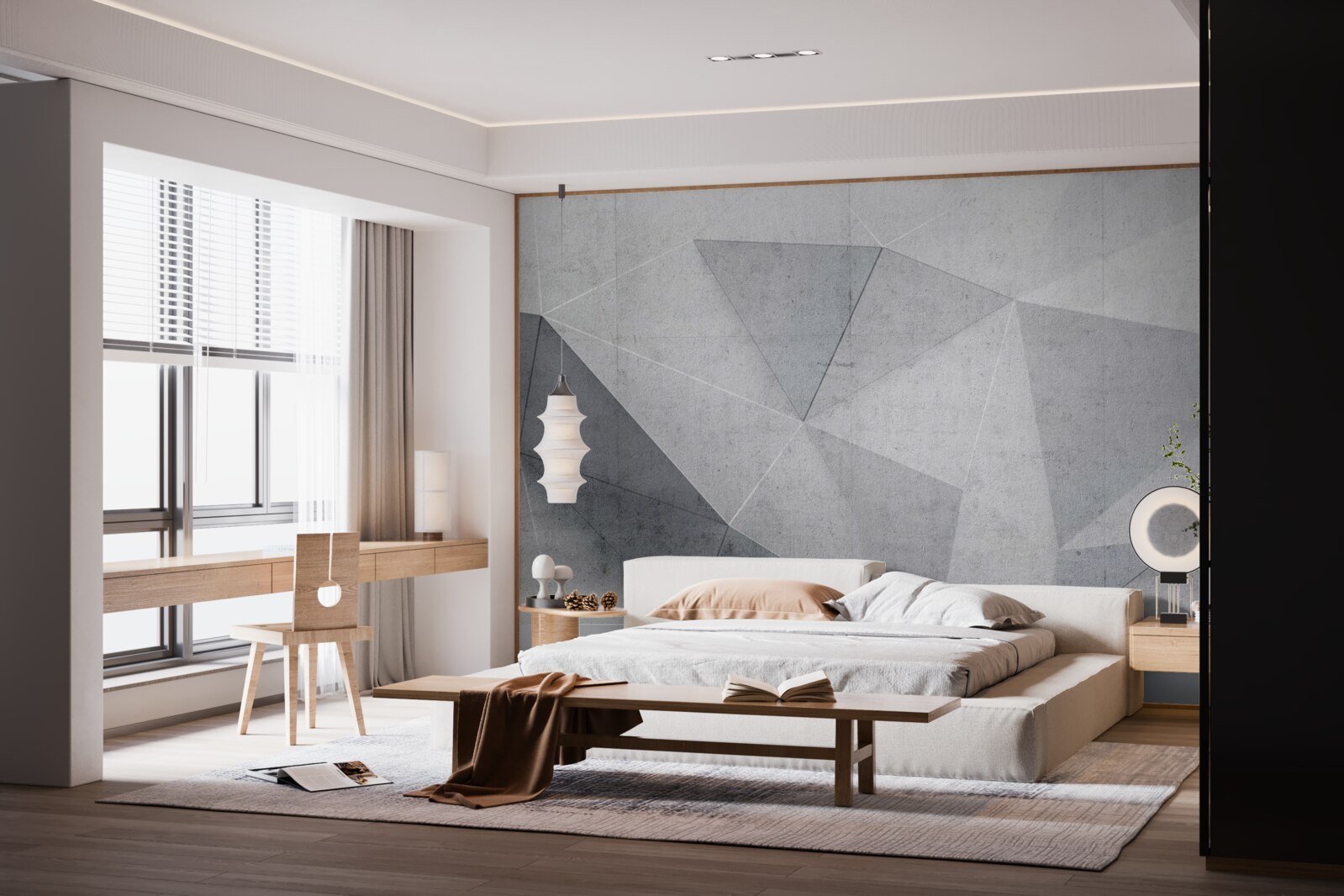 Фотошпалери сірі трикутники в абстрактному стилі