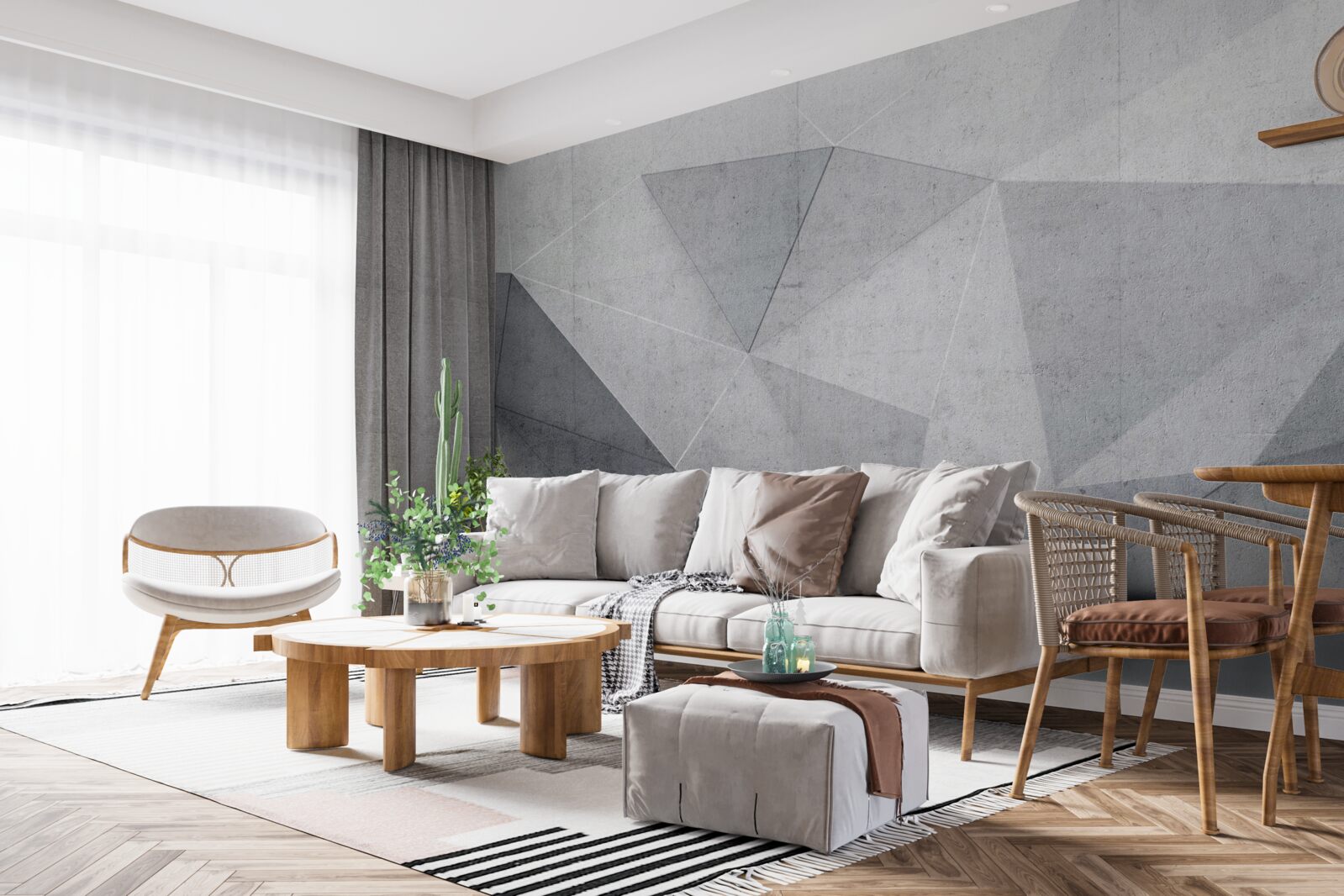 Фотошпалери сірі трикутники в абстрактному стилі