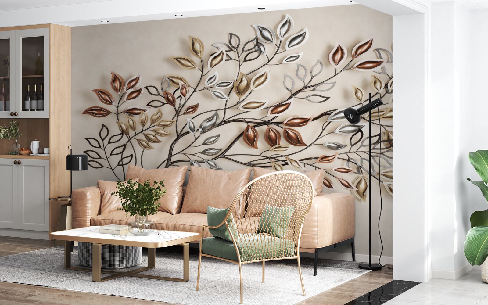 Фотошпалери металеве листя на гілці