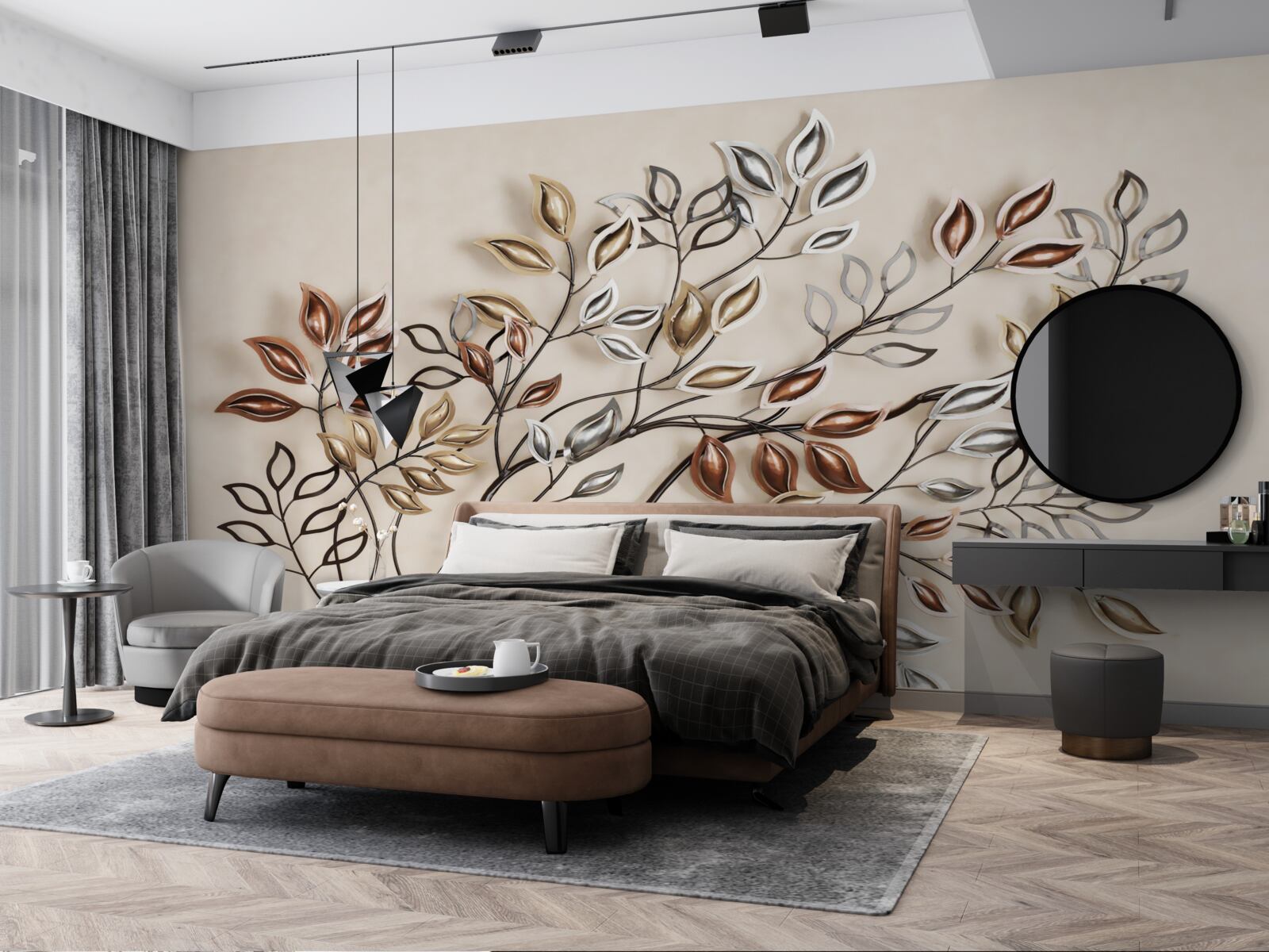 Фотошпалери металеве листя на гілці