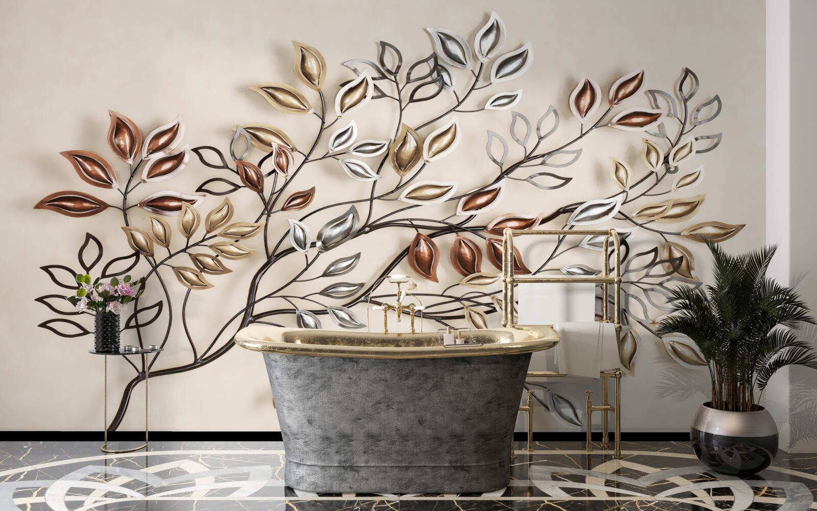 Фотошпалери металеве листя на гілці