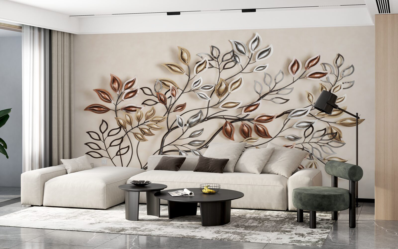 Фотошпалери металеве листя на гілці