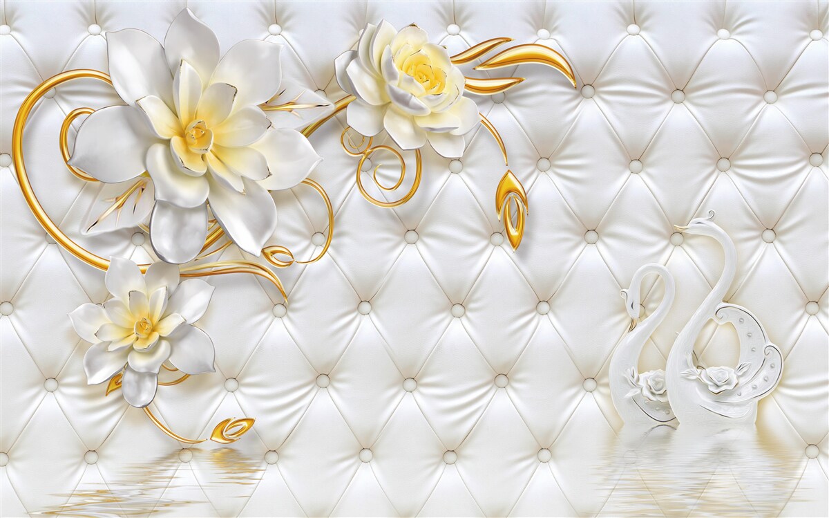 Фотошпалери текстура білої тканини та квіти