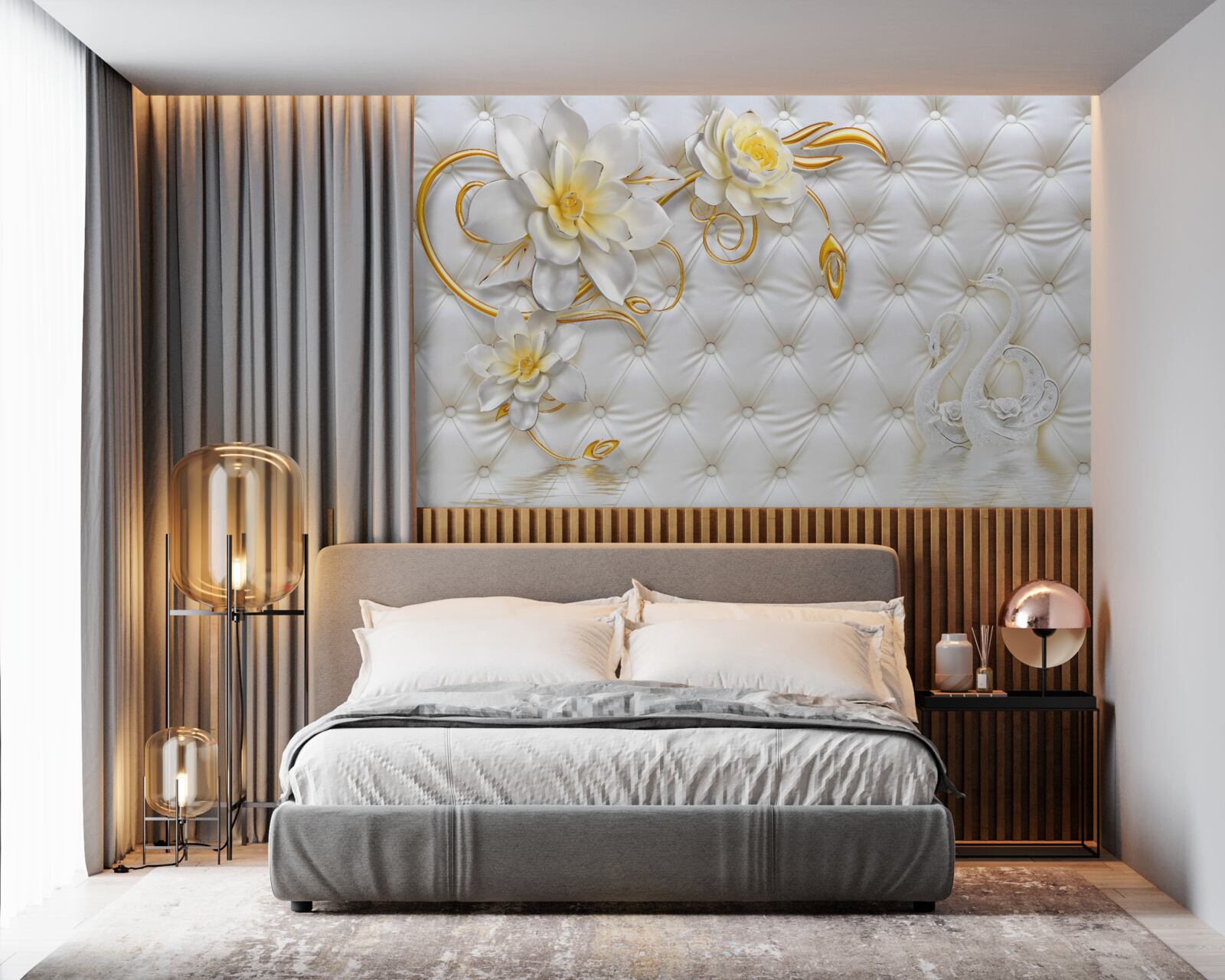 Фотошпалери текстура білої тканини та квіти