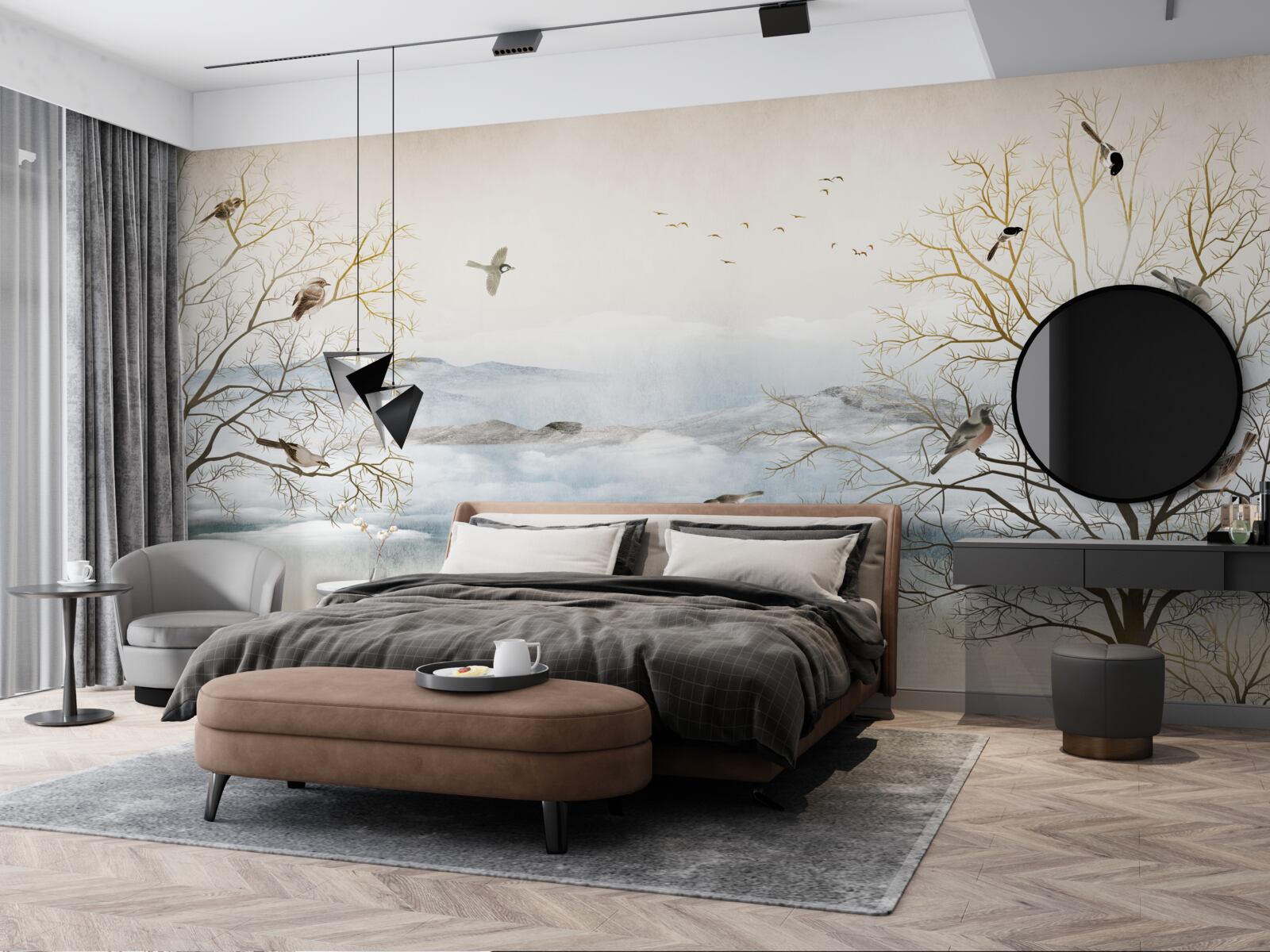 Фотошпалери ранковий туман і спів птахів