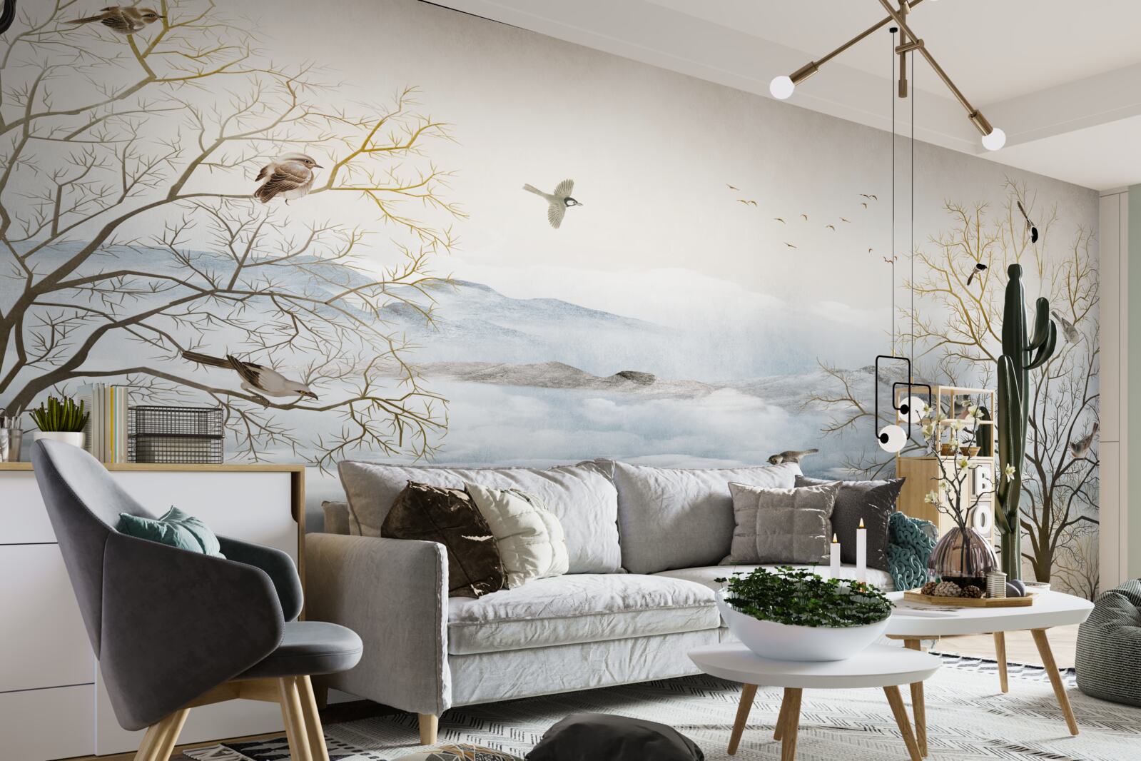 Фотошпалери ранковий туман і спів птахів