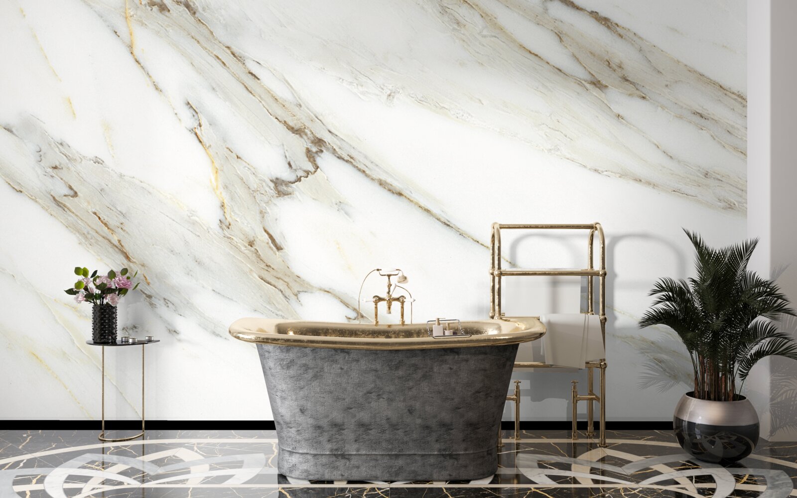 Фотошпалери золото і срібло з мармуром