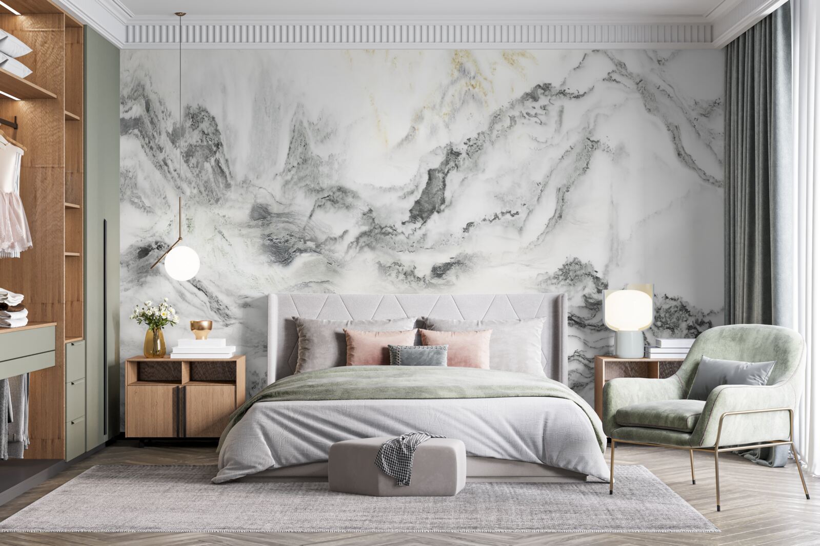 Фотошпалери мармурова текстура з видом на гори