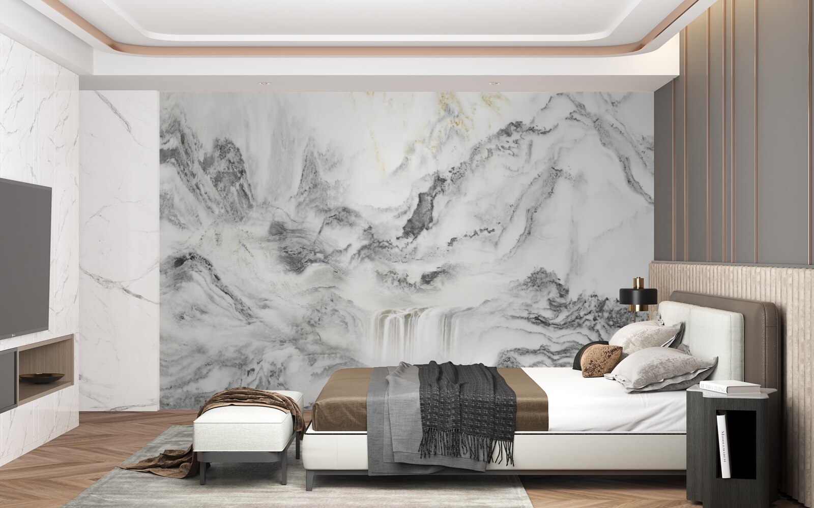 Фотошпалери мармурова текстура з видом на гори