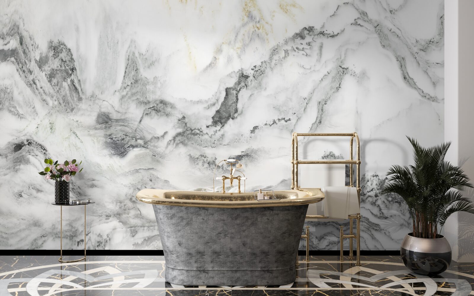 Фотошпалери мармурова текстура з видом на гори