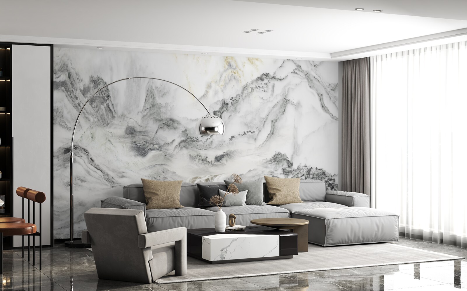 Фотошпалери мармурова текстура з видом на гори