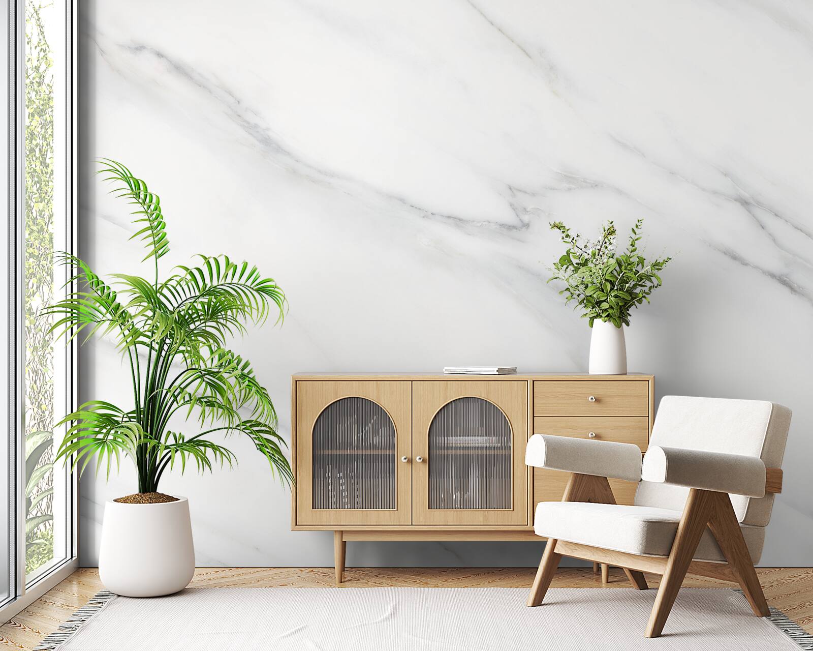 Фотошпалери білий мармур з сірими прожилками