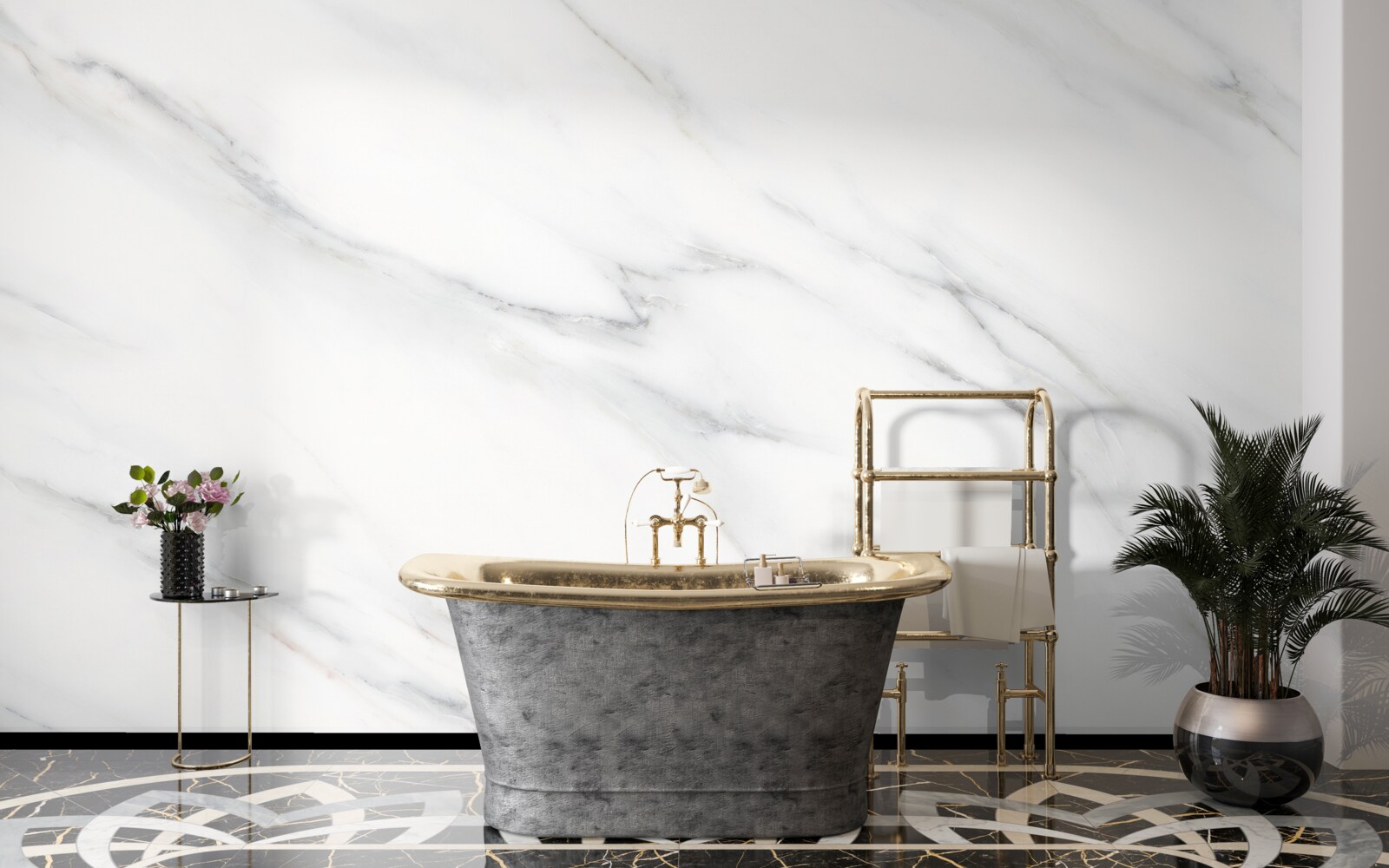 Фотошпалери білий мармур з сірими прожилками