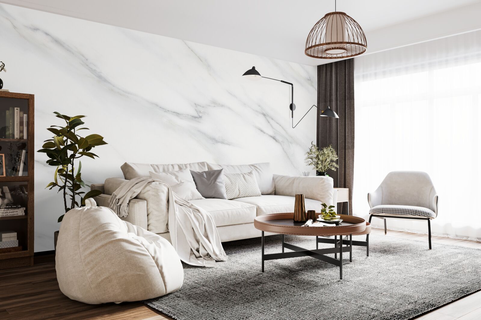 Фотошпалери білий мармур з сірими прожилками