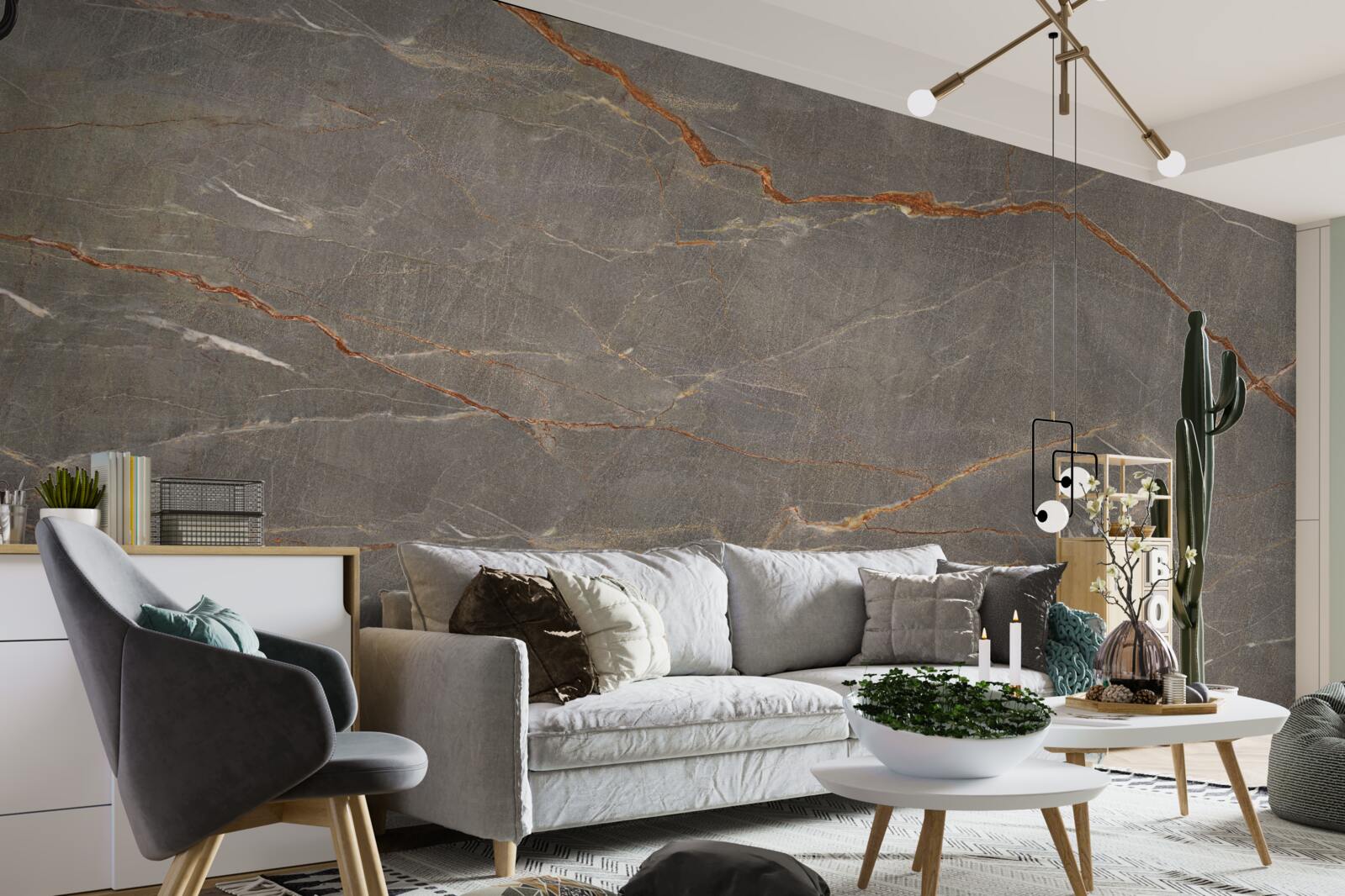 Фотошпалери коричневий мармур із золотистим відтінком