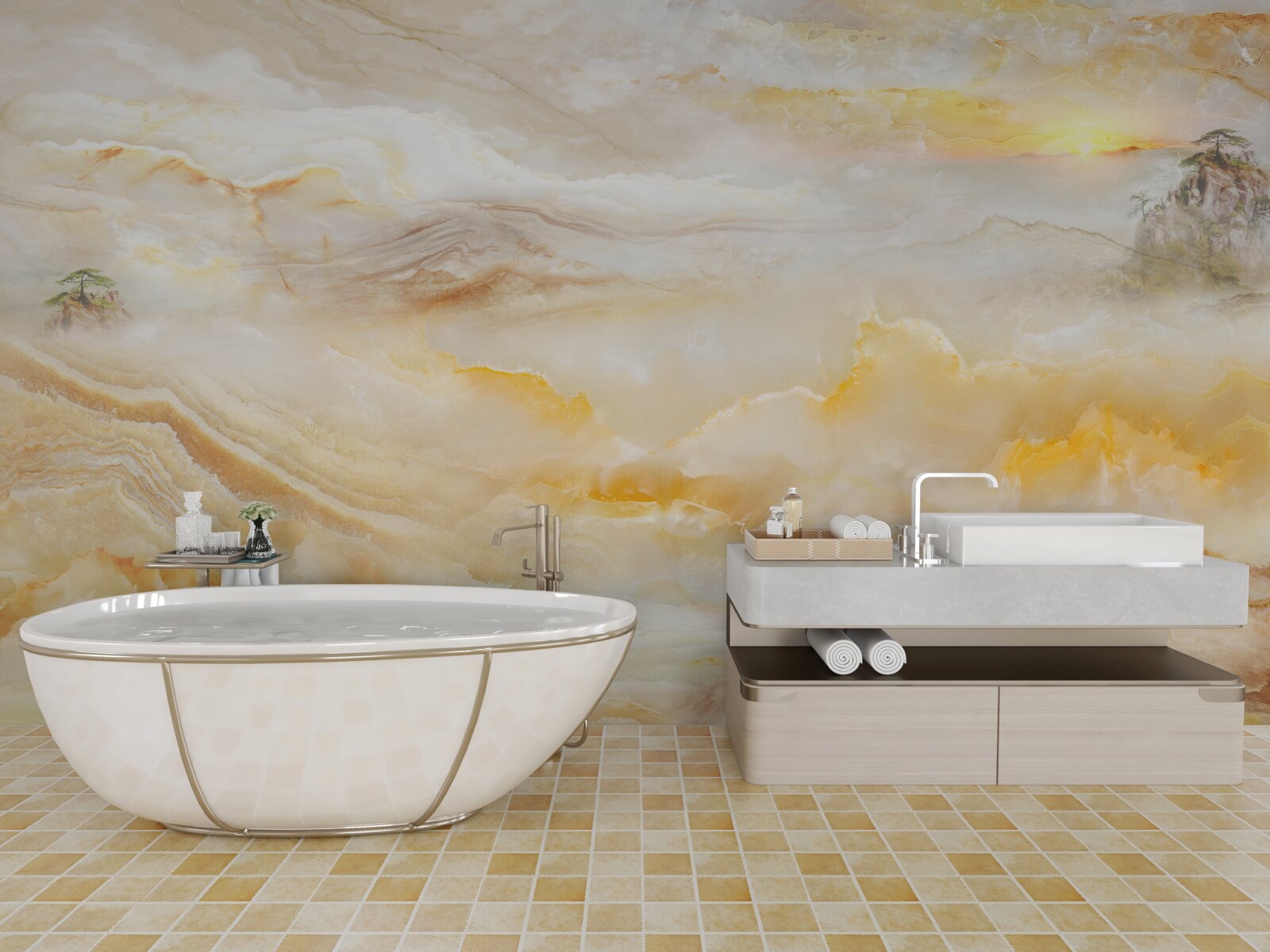 Фотошпалери ранок у горах, оповитий туманом