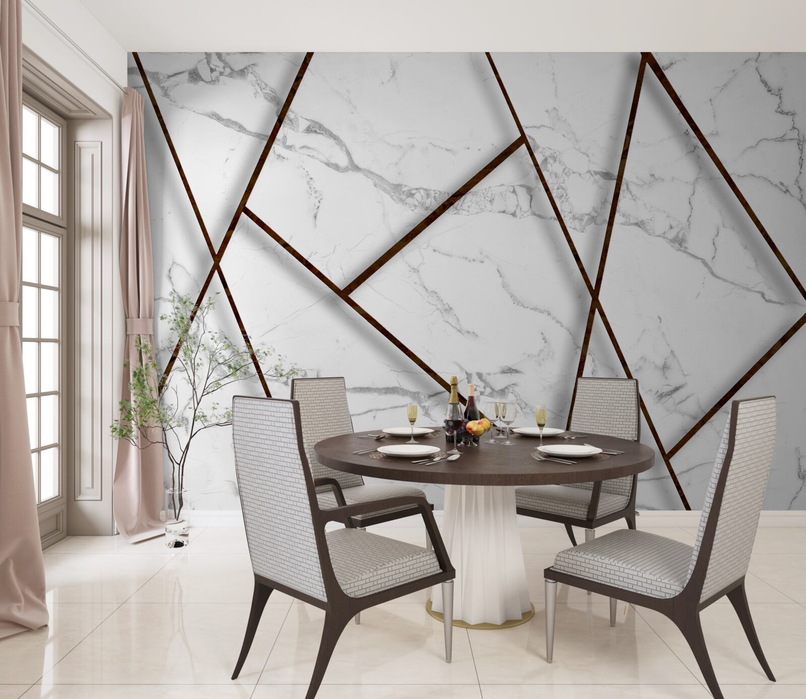 Фотошпалери чорні вкраплення на білому мармурі