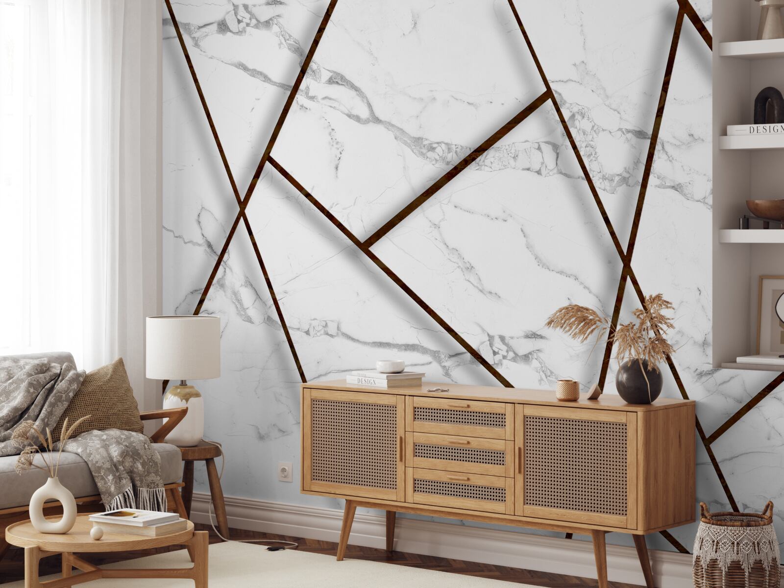 Фотошпалери чорні вкраплення на білому мармурі