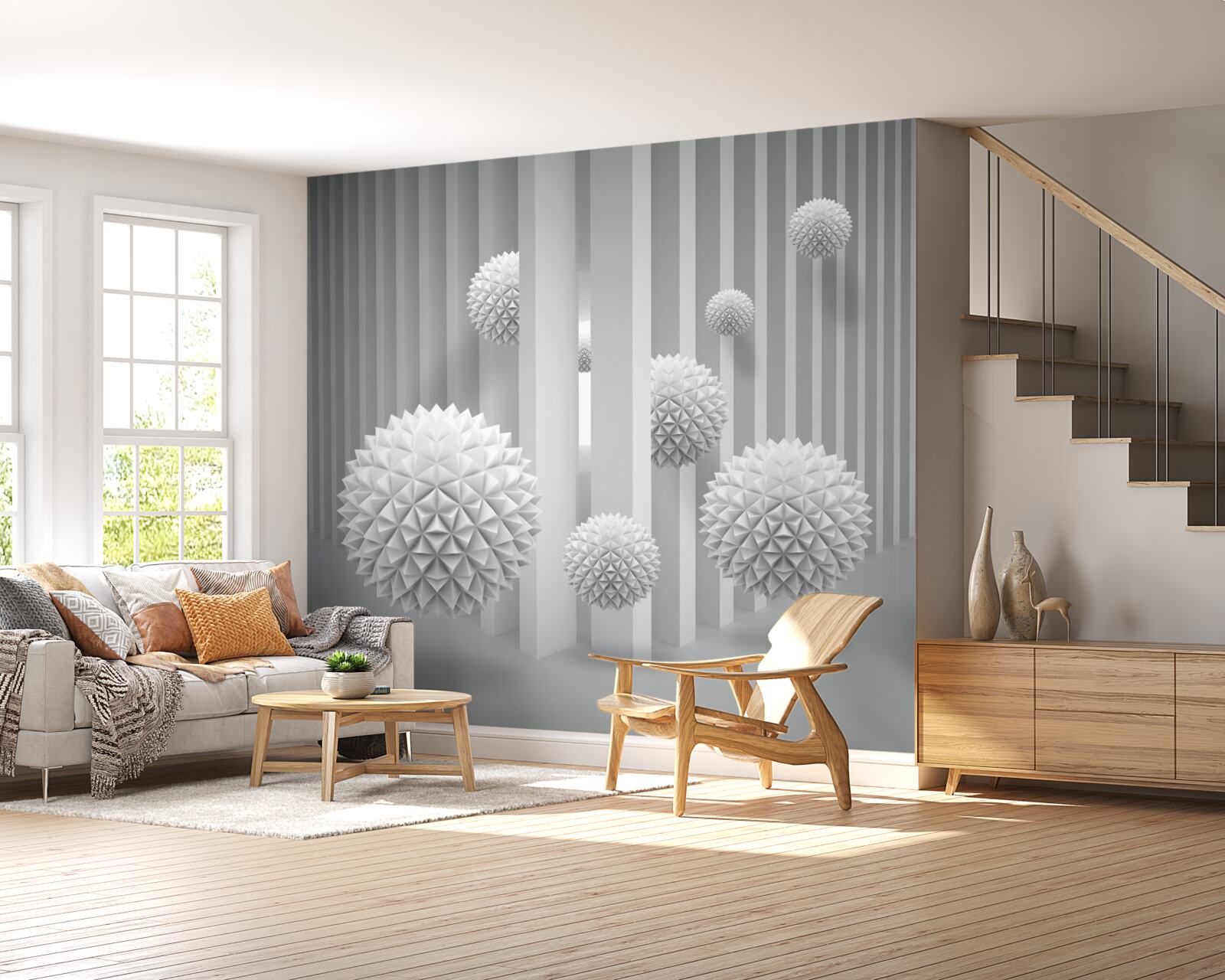 Фотошпалери кульки, що літають над геометричними фігурами