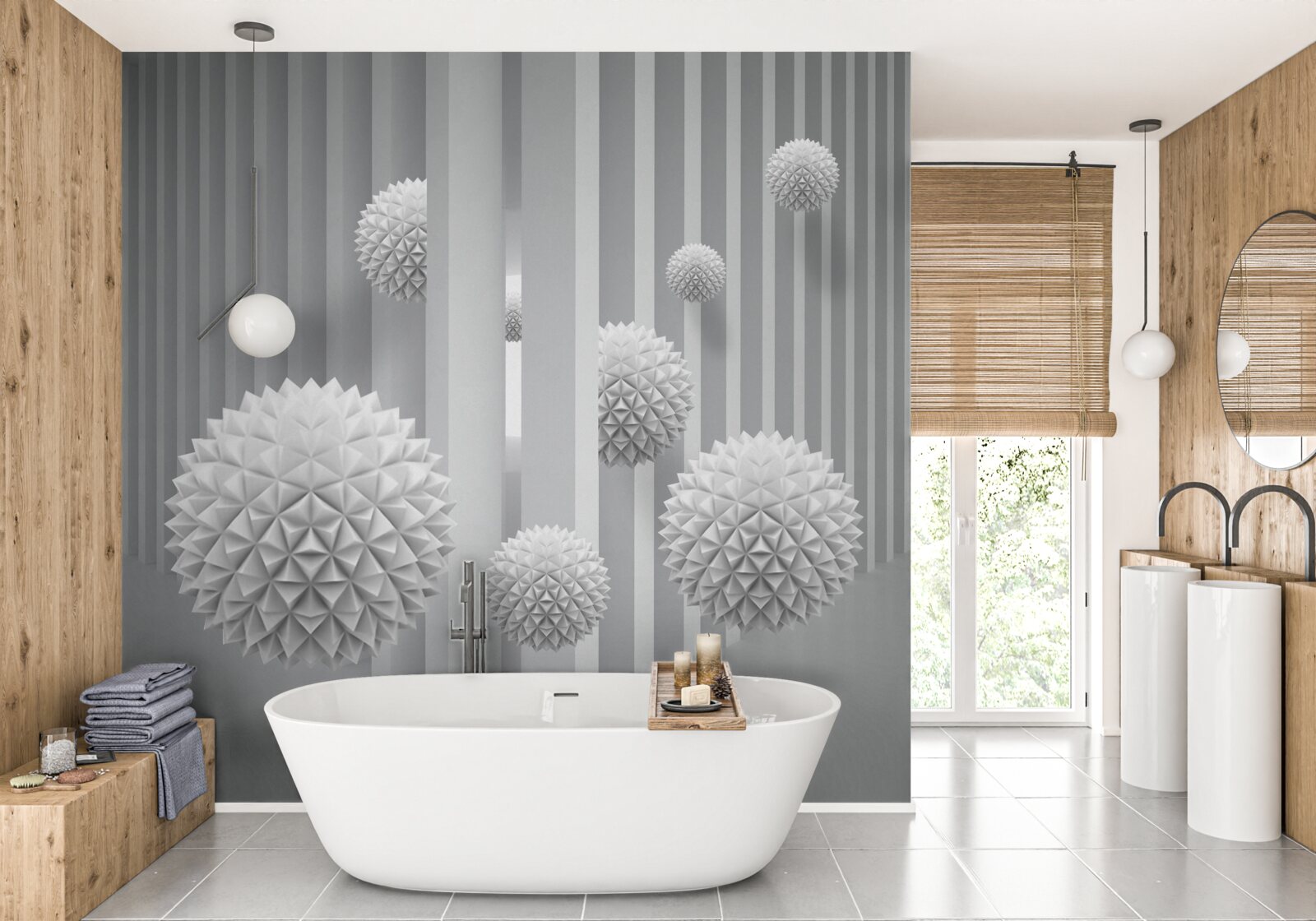 Фотошпалери кульки, що літають над геометричними фігурами