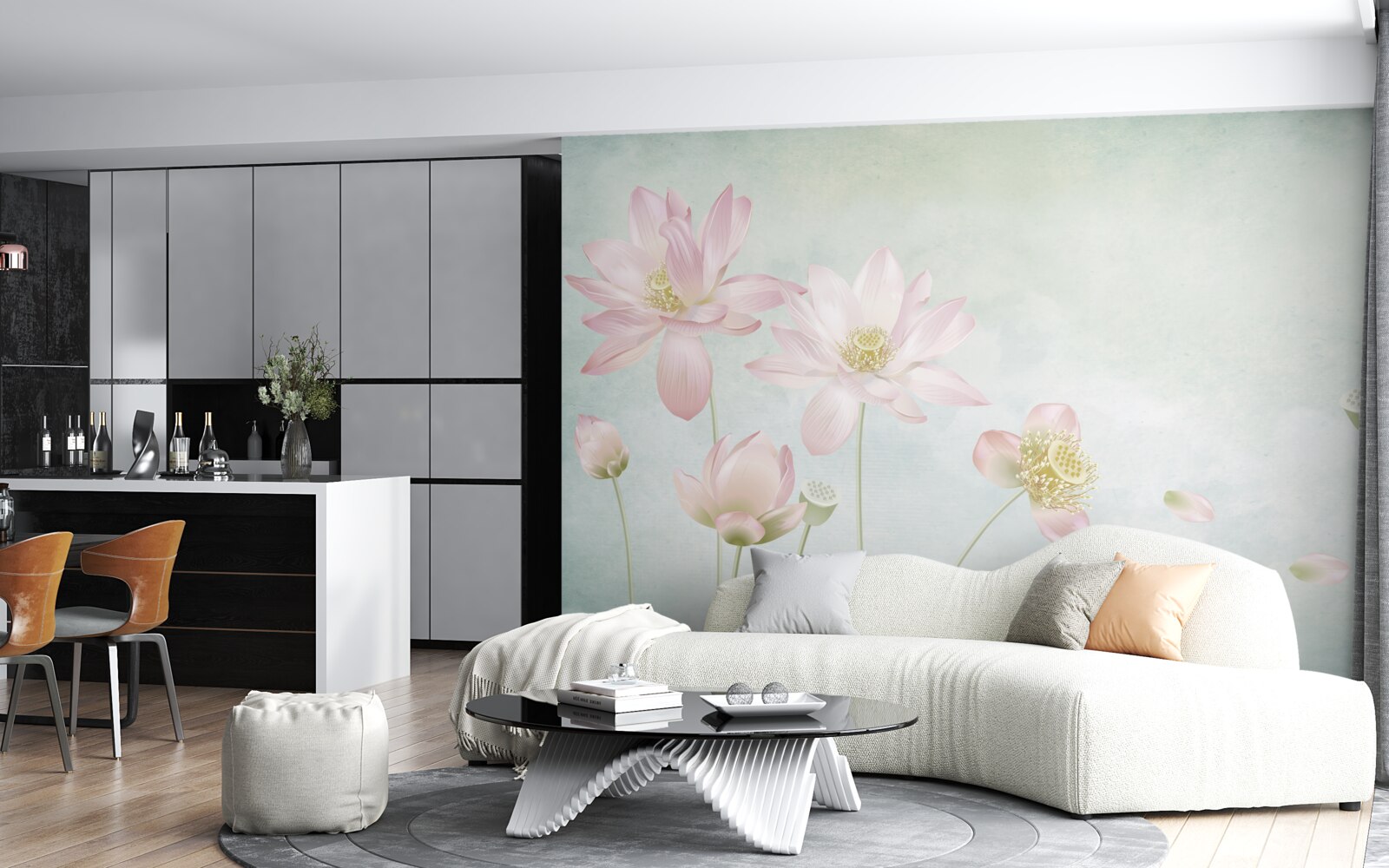 Фотошпалери витончені маки на блакитному тлі