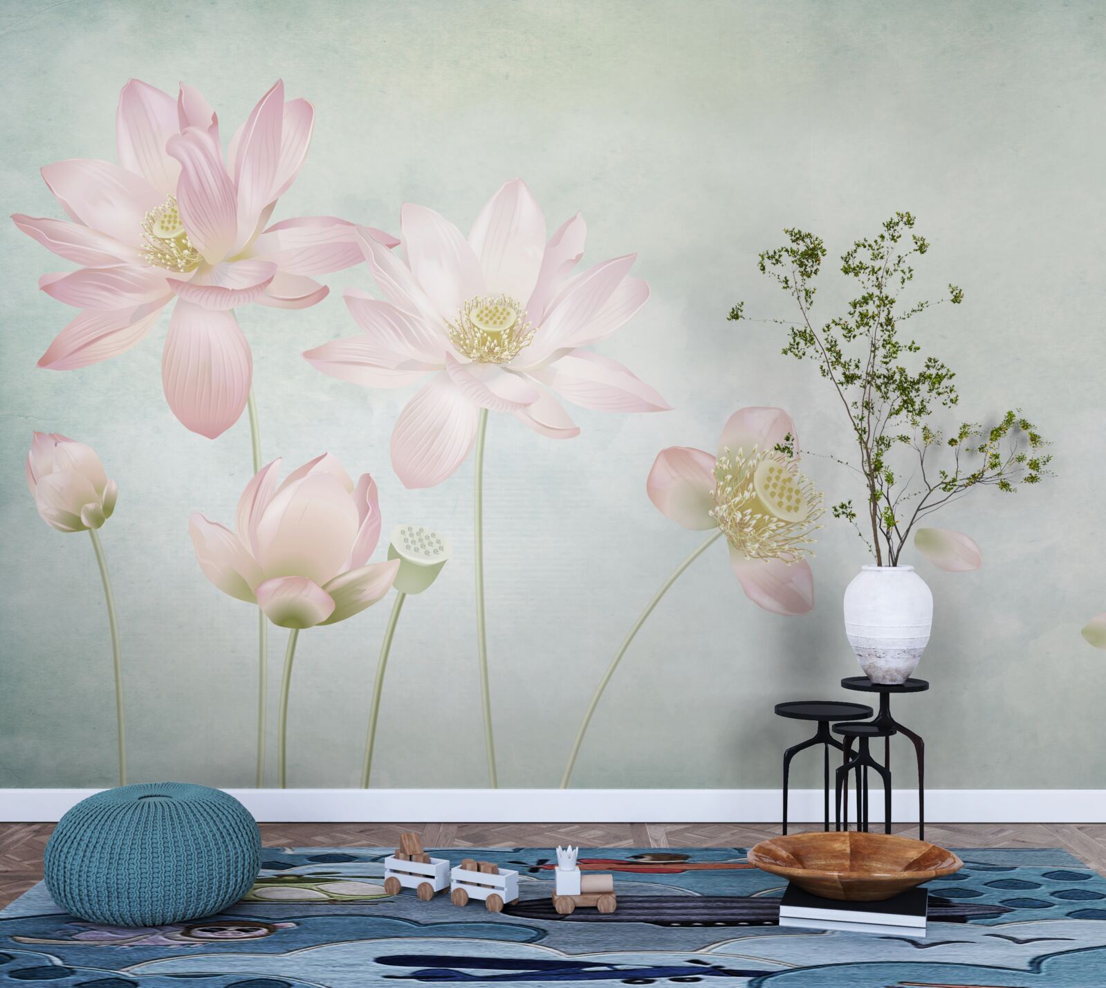 Фотошпалери витончені маки на блакитному тлі