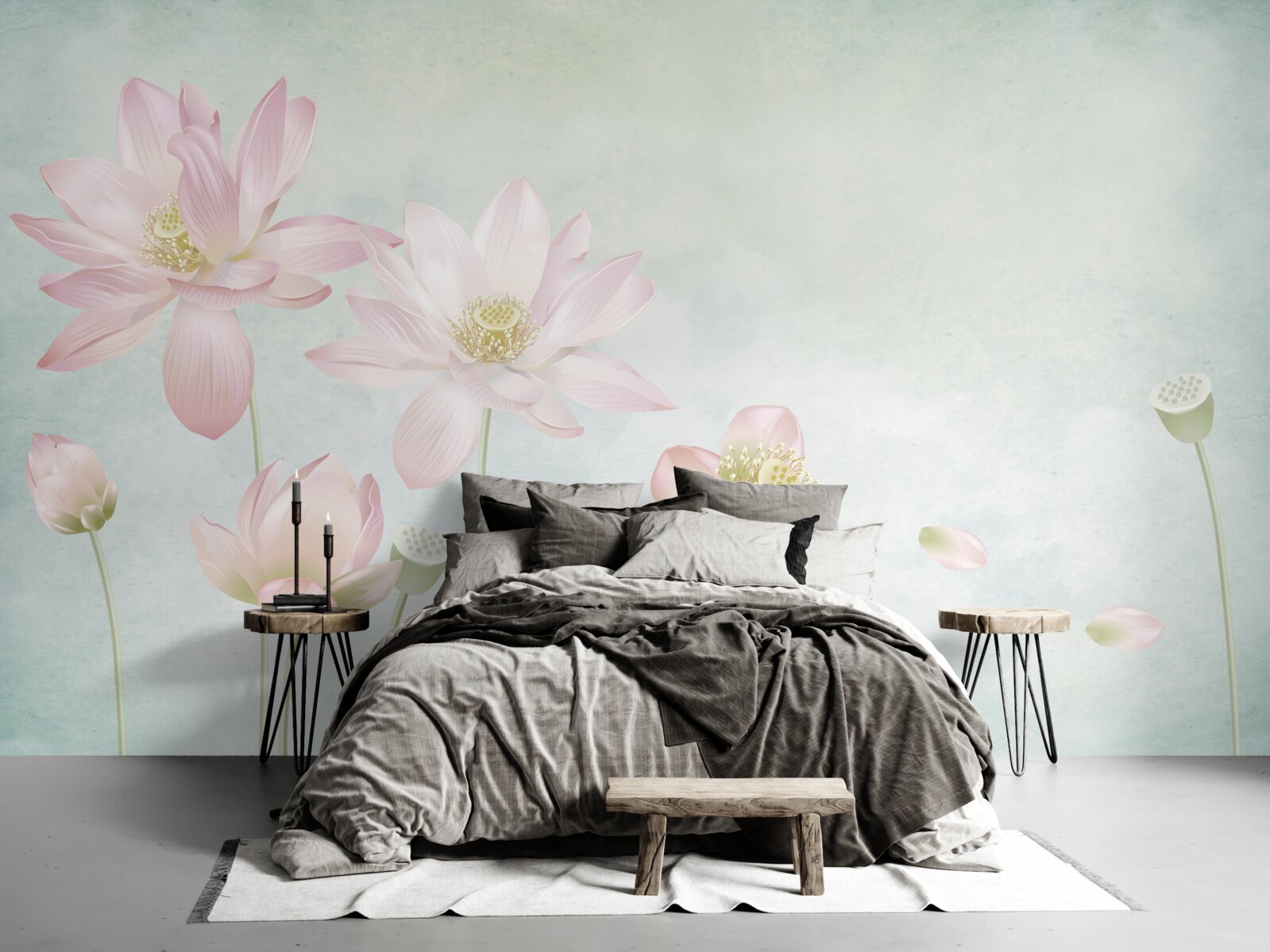 Фотошпалери витончені маки на блакитному тлі