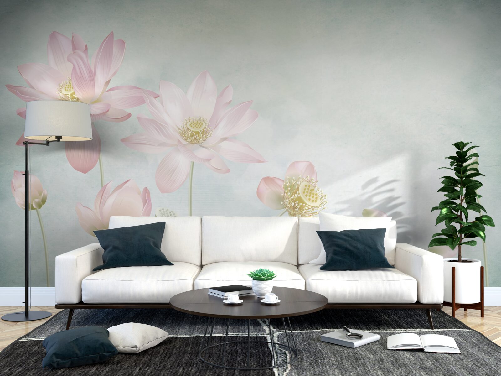 Фотошпалери витончені маки на блакитному тлі