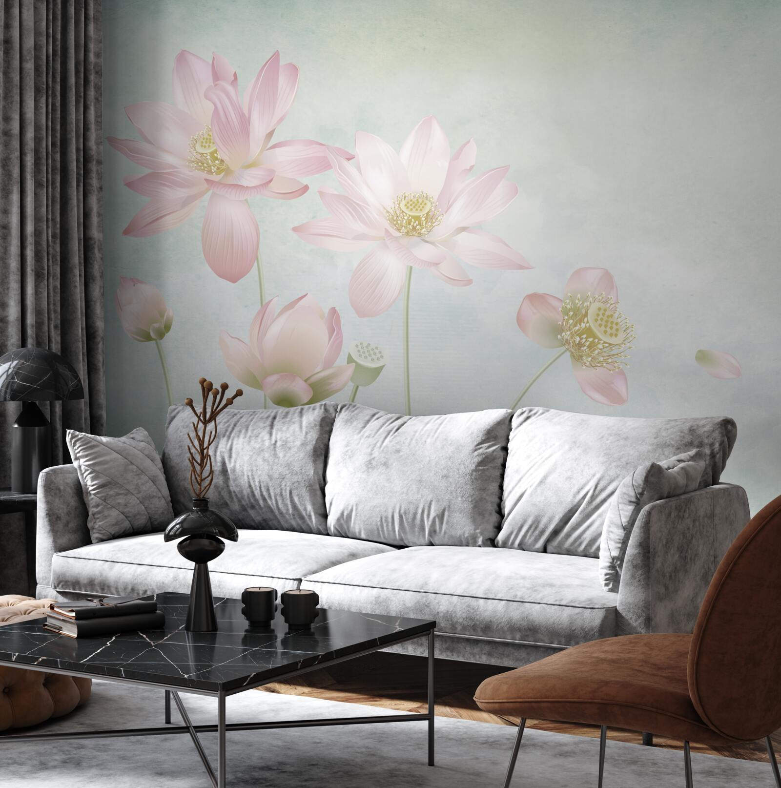 Фотошпалери витончені маки на блакитному тлі