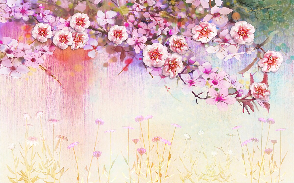 Фотошпалери над полем простягається розкішна квіткова гілка