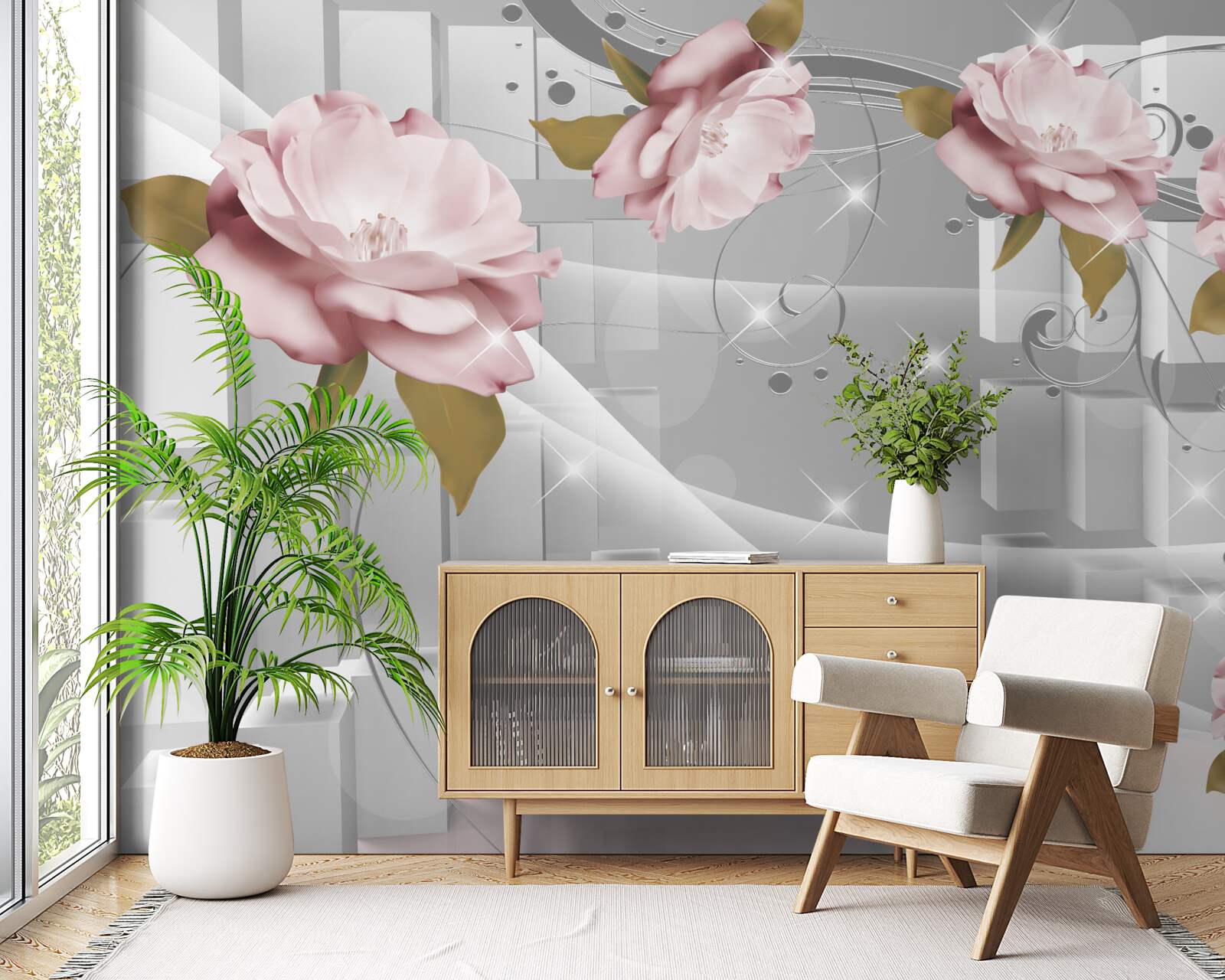 Фотошпалери квіткові бутони в геометричних формах