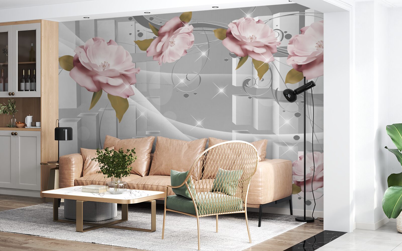 Фотошпалери квіткові бутони в геометричних формах