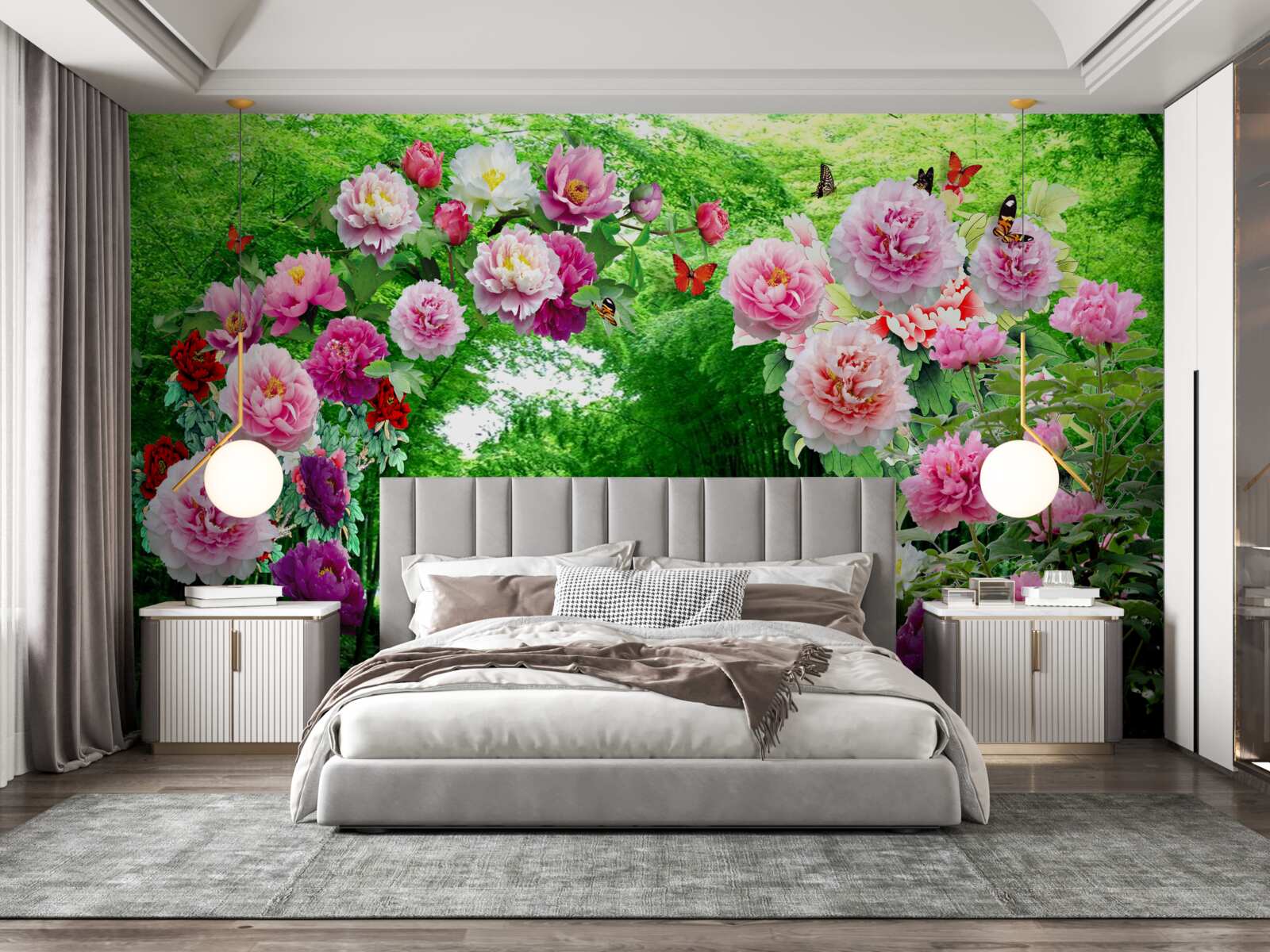 Фотошпалери квіти та лисиці із зеленого бамбука