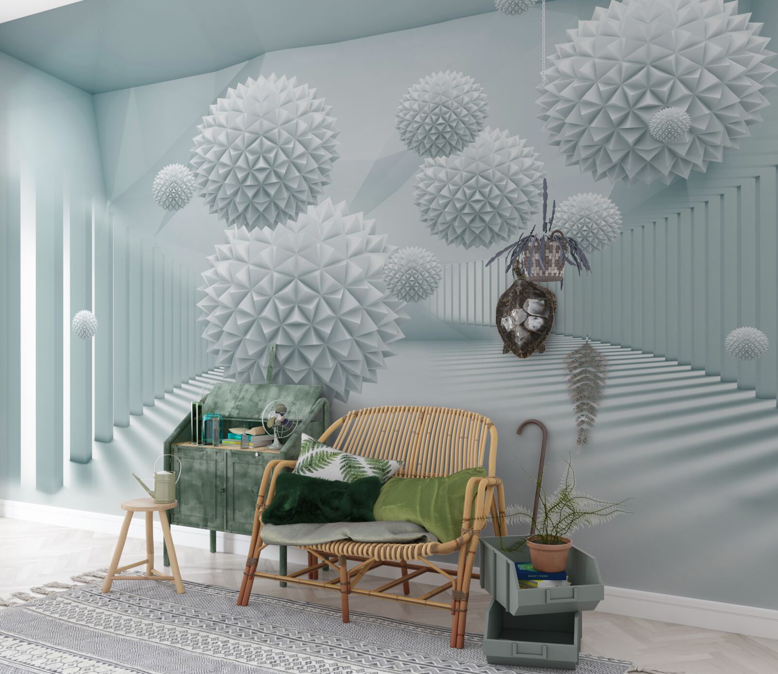 Фотошпалери об'ємні кулі з плаваючими гострими краями