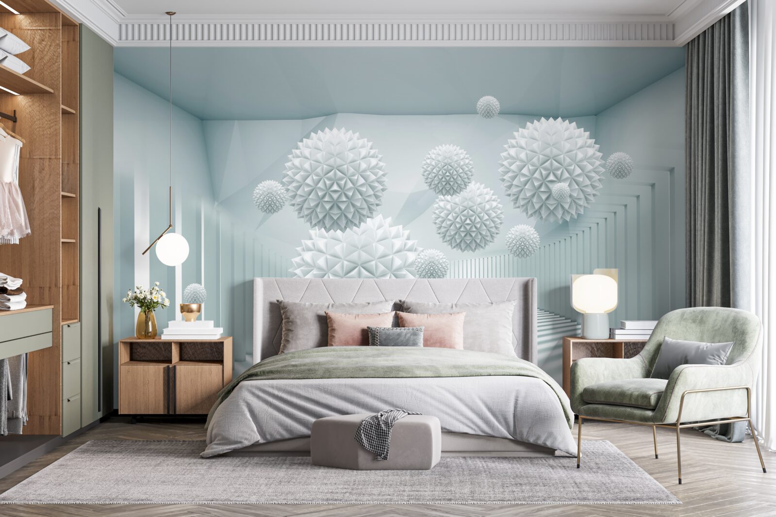 Фотошпалери об'ємні кулі з плаваючими гострими краями