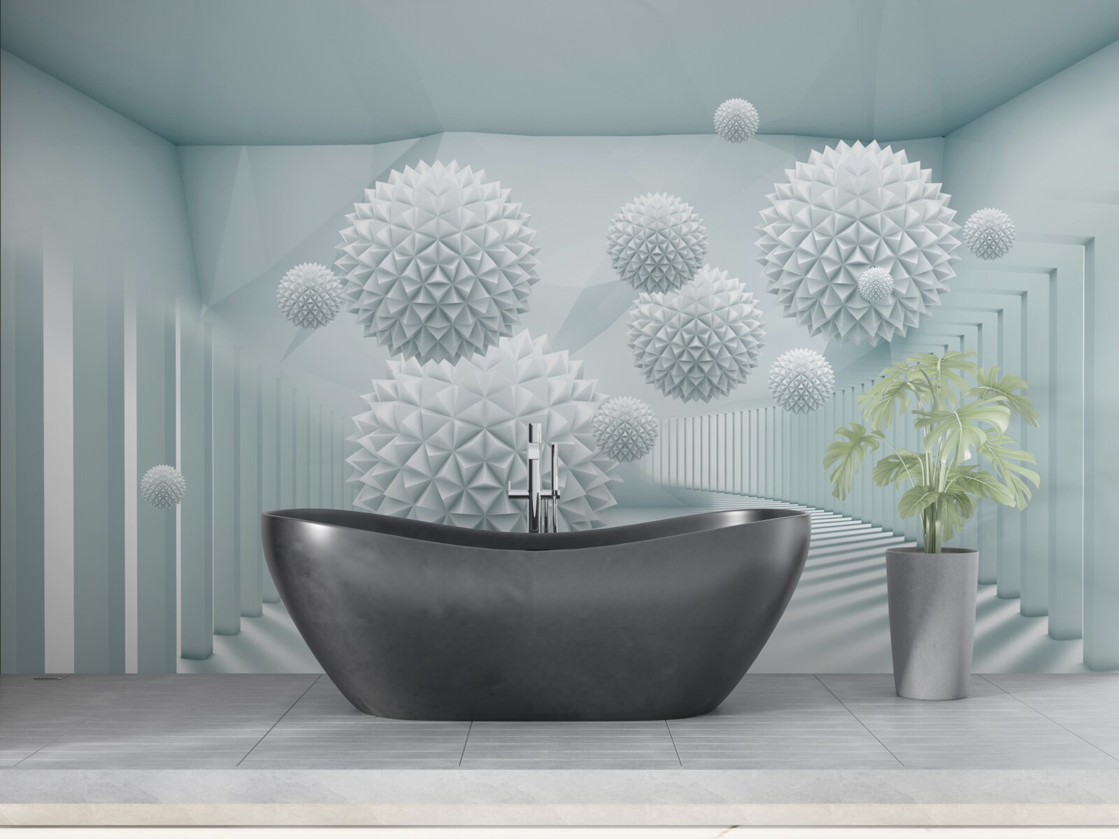 Фотошпалери об'ємні кулі з плаваючими гострими краями